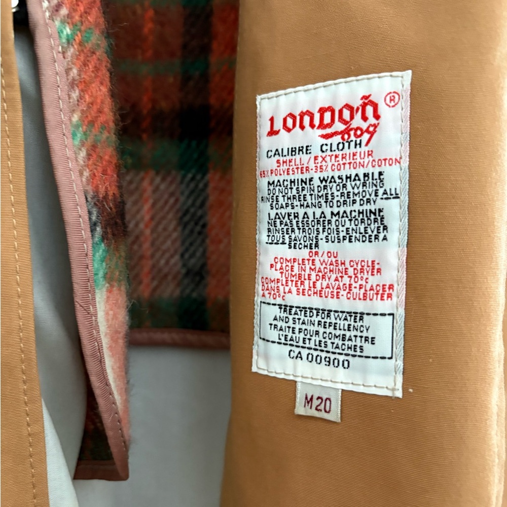 London Fog Camel Tan Single-Breasted Coat with Burgundy Lining - Picture 5 of 11